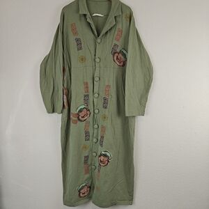 Blue Fish VTG Hand Painted Long Coat Dress Swing Duster Jacket Tea Coffee Cup 2